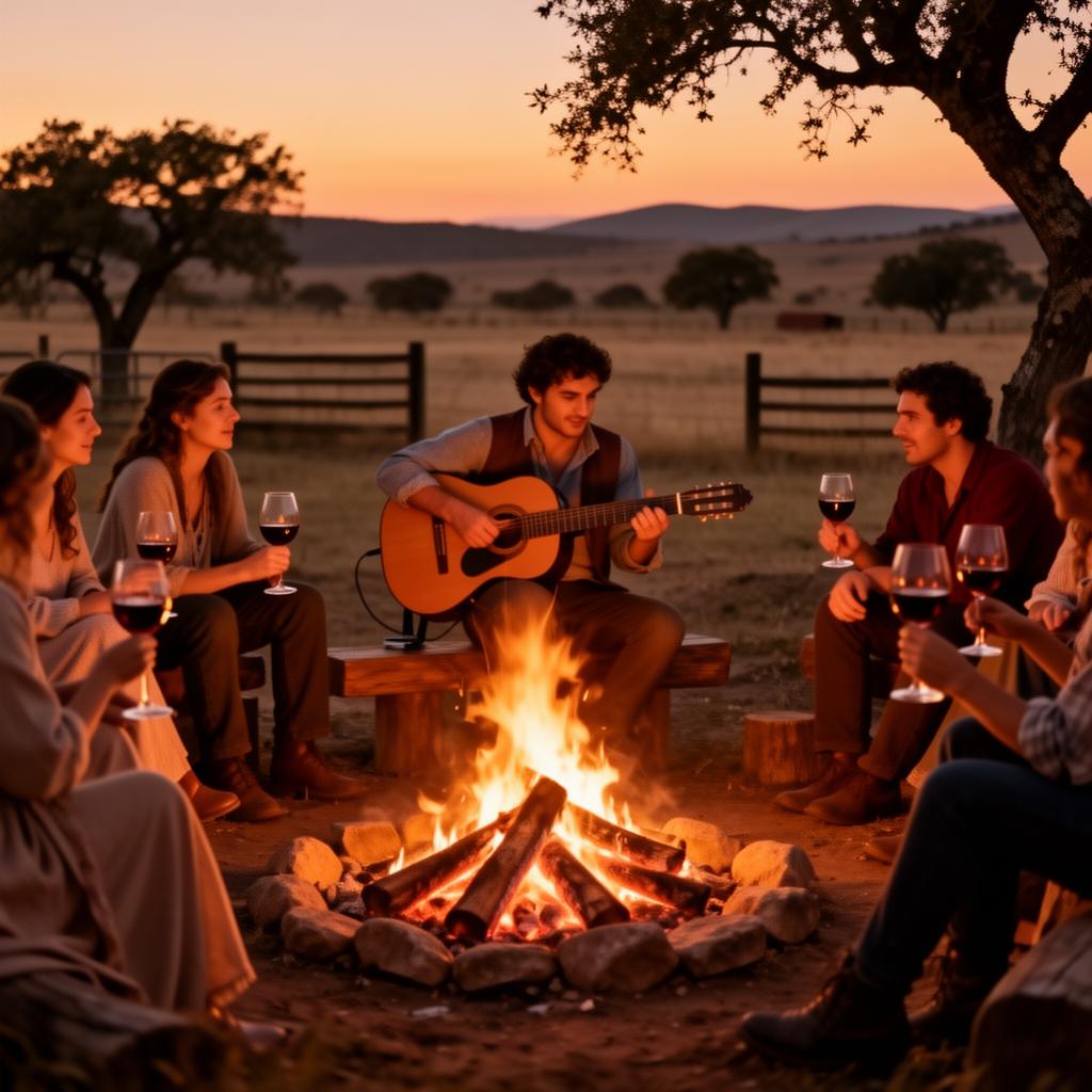 Music around the bonfire at the ranch
